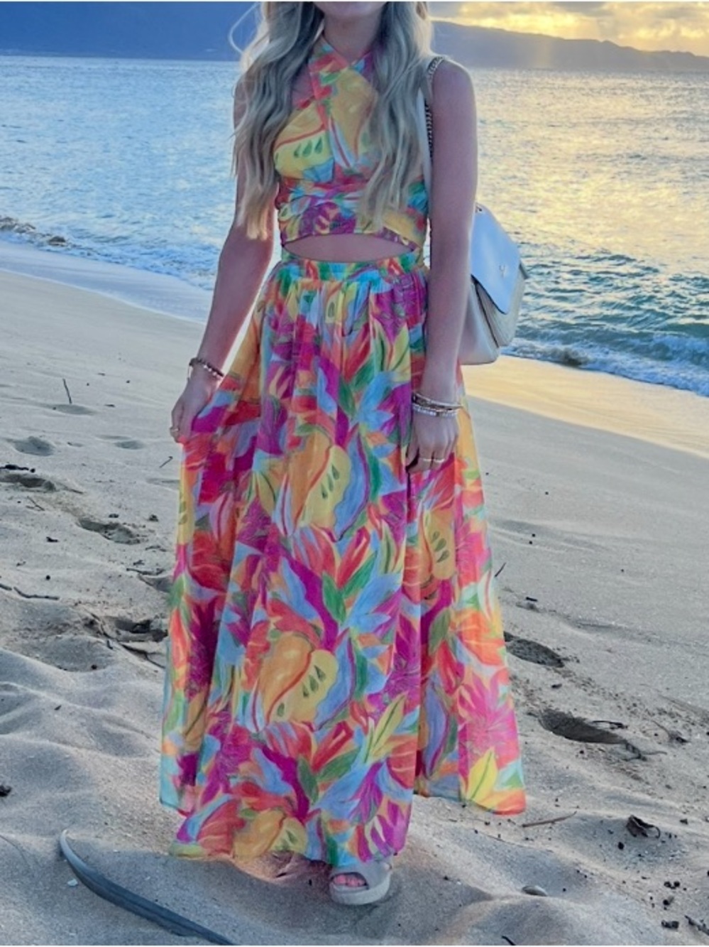 Lulus • Tropical Breezes Multi Tropical Backless Halter Maxi Dress